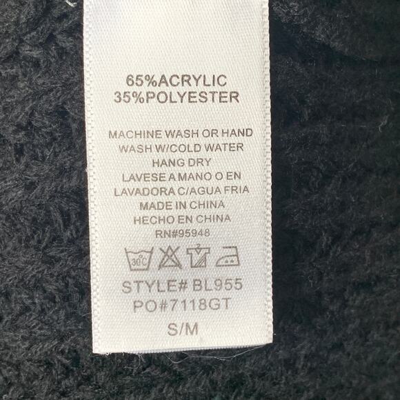 Cozy Casual Black Cold Shoulder Ribbed Knit Sweater Long Sleeves Size S/M - Picture 10 of 16